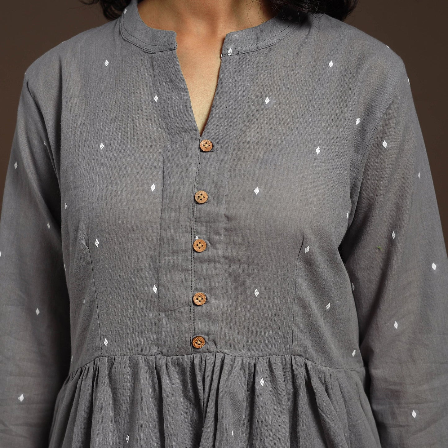 Grey - cotton jacquard kurta set (set of 2) 02 - handcrafted