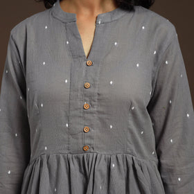 Grey - cotton jacquard kurta set (set of 2) 02 - handcrafted