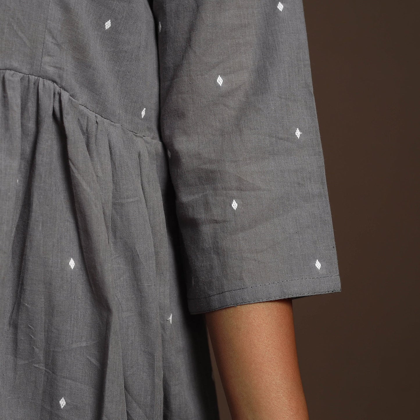 Grey - cotton jacquard kurta set (set of 2) 02 - handcrafted