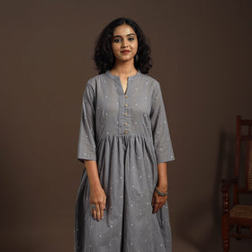 Grey - cotton jacquard kurta set (set of 2) 02 - handcrafted