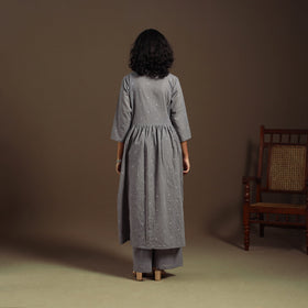 Grey - cotton jacquard kurta set (set of 2) 02 - handcrafted