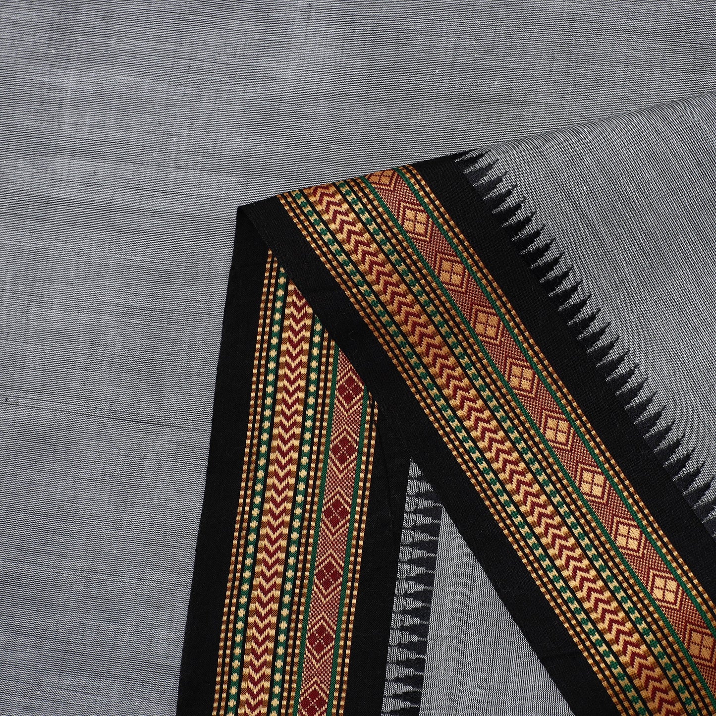  Grey Cotton Kanchipuram Fabric with Thread Border