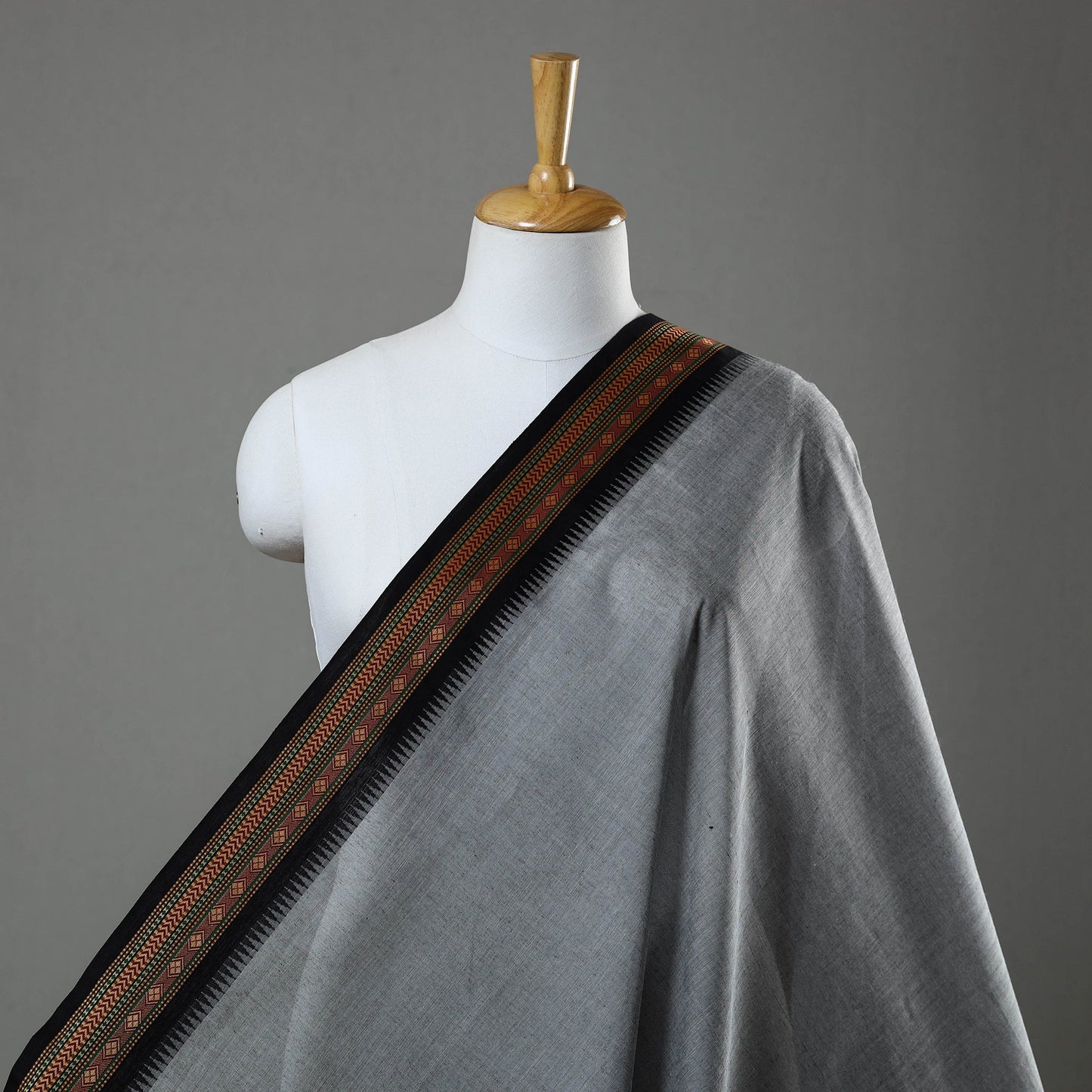  Grey Cotton Kanchipuram Fabric with Thread Border