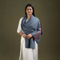 Grey - cotton kashida embroidery stole 08 - handcrafted