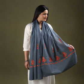 Buy Grey Cotton Kashida Embroidery Stole