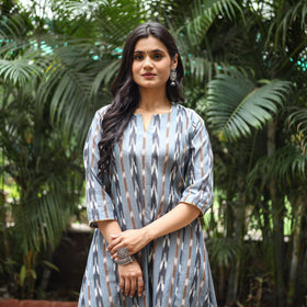 Grey Cotton A-Line Pochampally Ikat Kurta for women