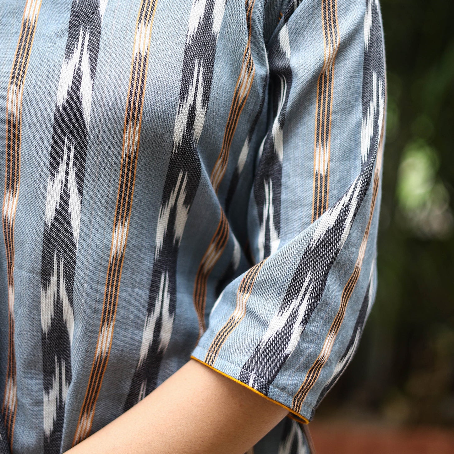 Grey Cotton A-Line Pochampally Ikat Kurta for women