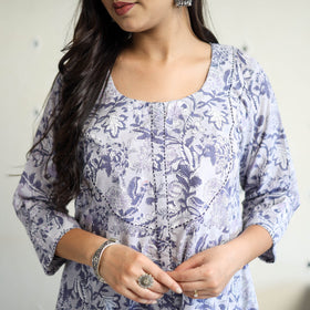 Grey - cotton a-line sanganeri kurta 06 - handcrafted