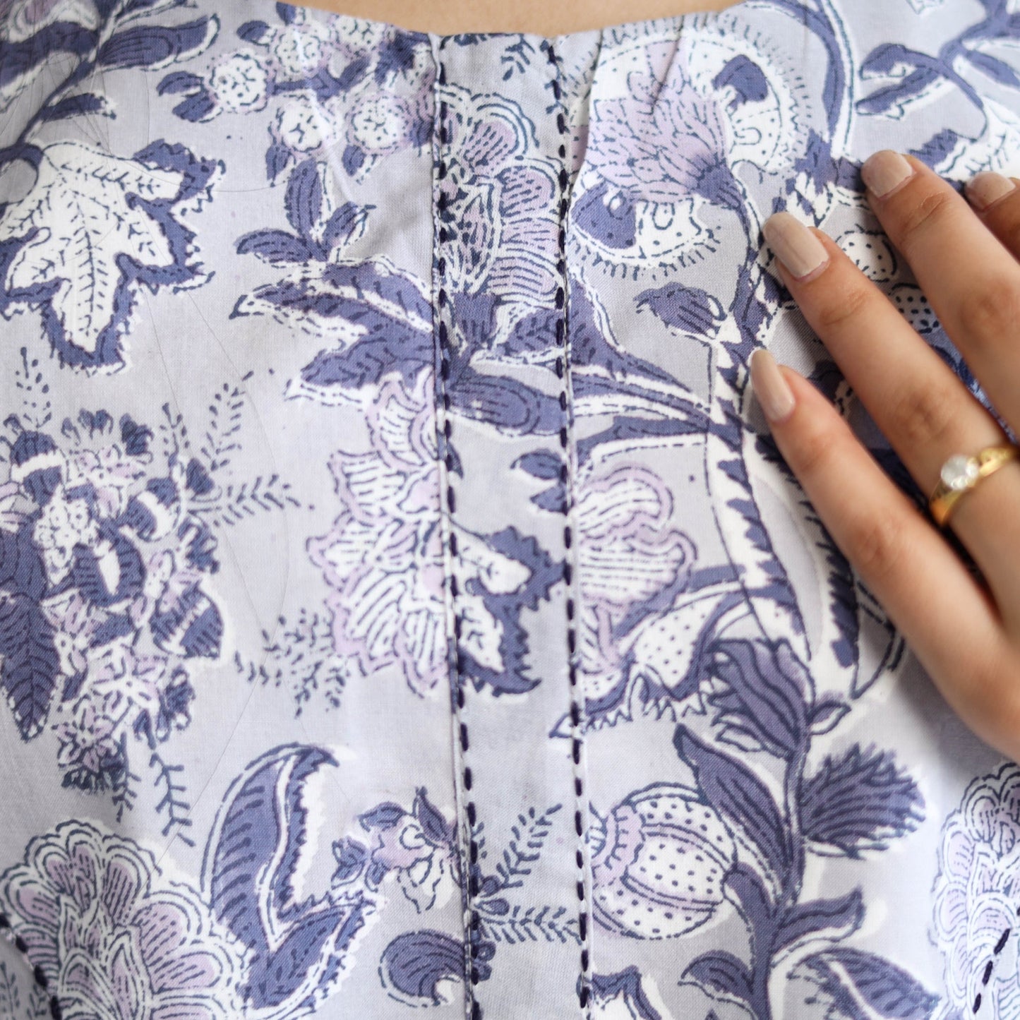 Grey - cotton a-line sanganeri kurta 06 - handcrafted