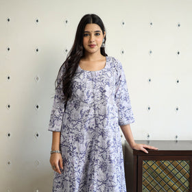 Grey - cotton a-line sanganeri kurta 06 - handcrafted