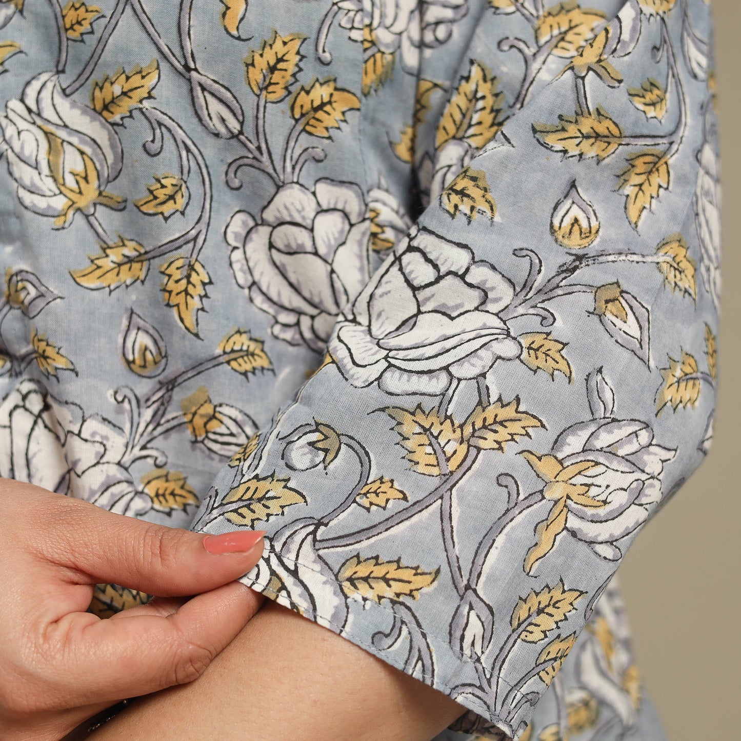 Grey - cotton a-line sanganeri kurta 10 - handcrafted