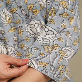 Grey - cotton a-line sanganeri kurta 10 - handcrafted