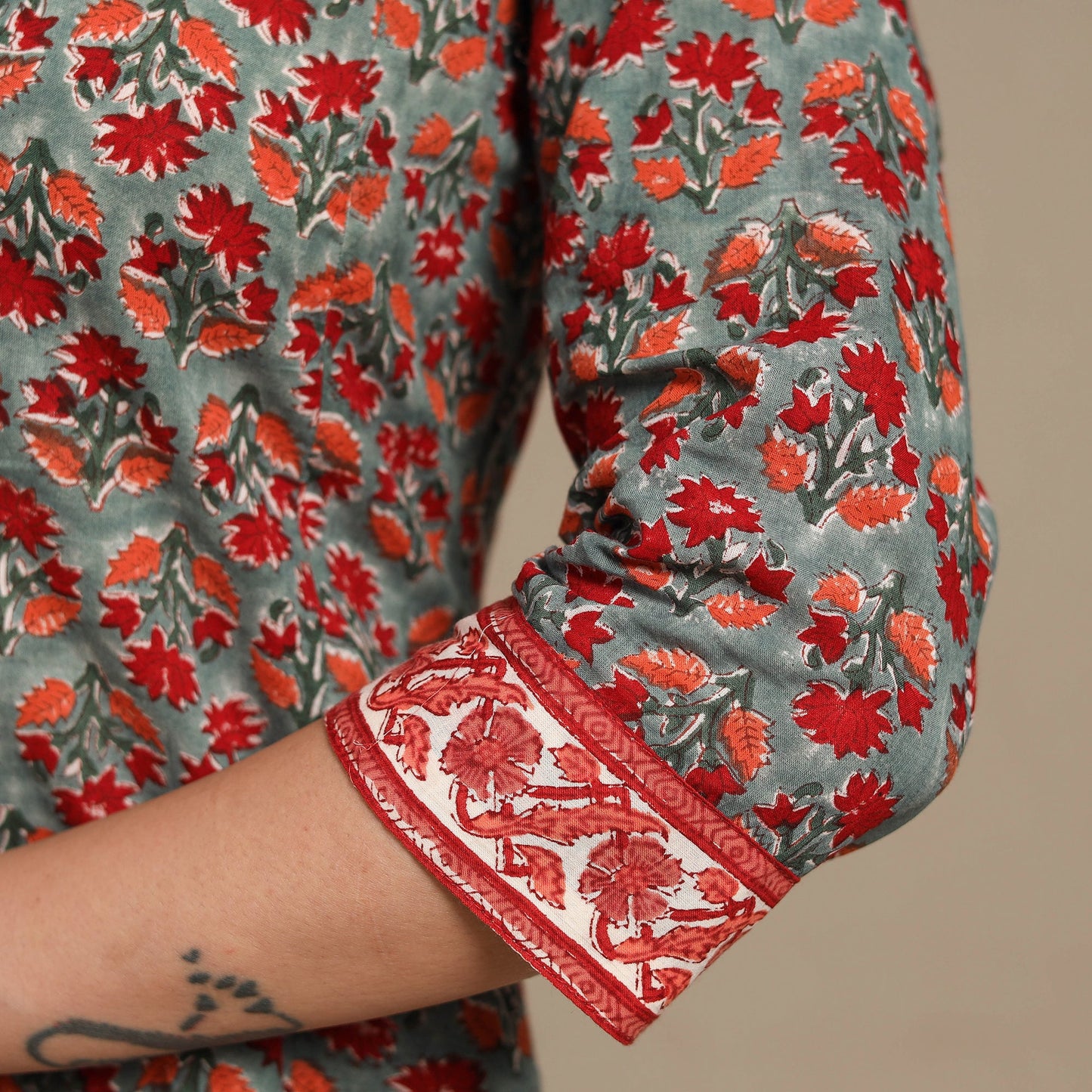 Grey - cotton a-line sanganeri kurta 12 - handcrafted