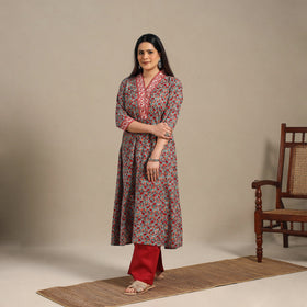 Grey - cotton a-line sanganeri kurta 12 - handcrafted