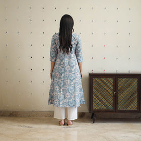 Grey - cotton a-line sanganeri kurta 32 - handcrafted