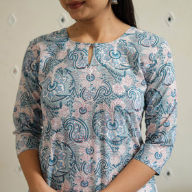 Grey - cotton a-line sanganeri kurta 32 - handcrafted