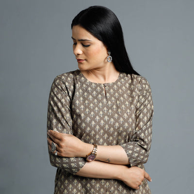  Ajrakh Block Printed Cotton Long Kurta for Women