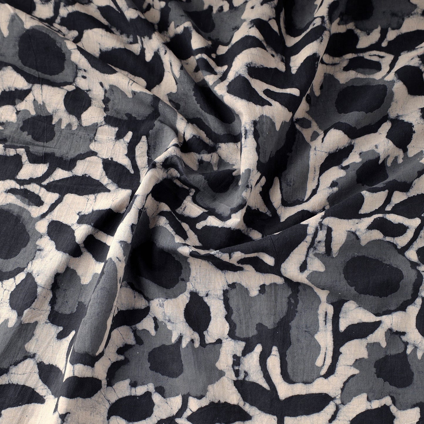 Grey Block Print Cotton Natural Dyed Jahota Fabric