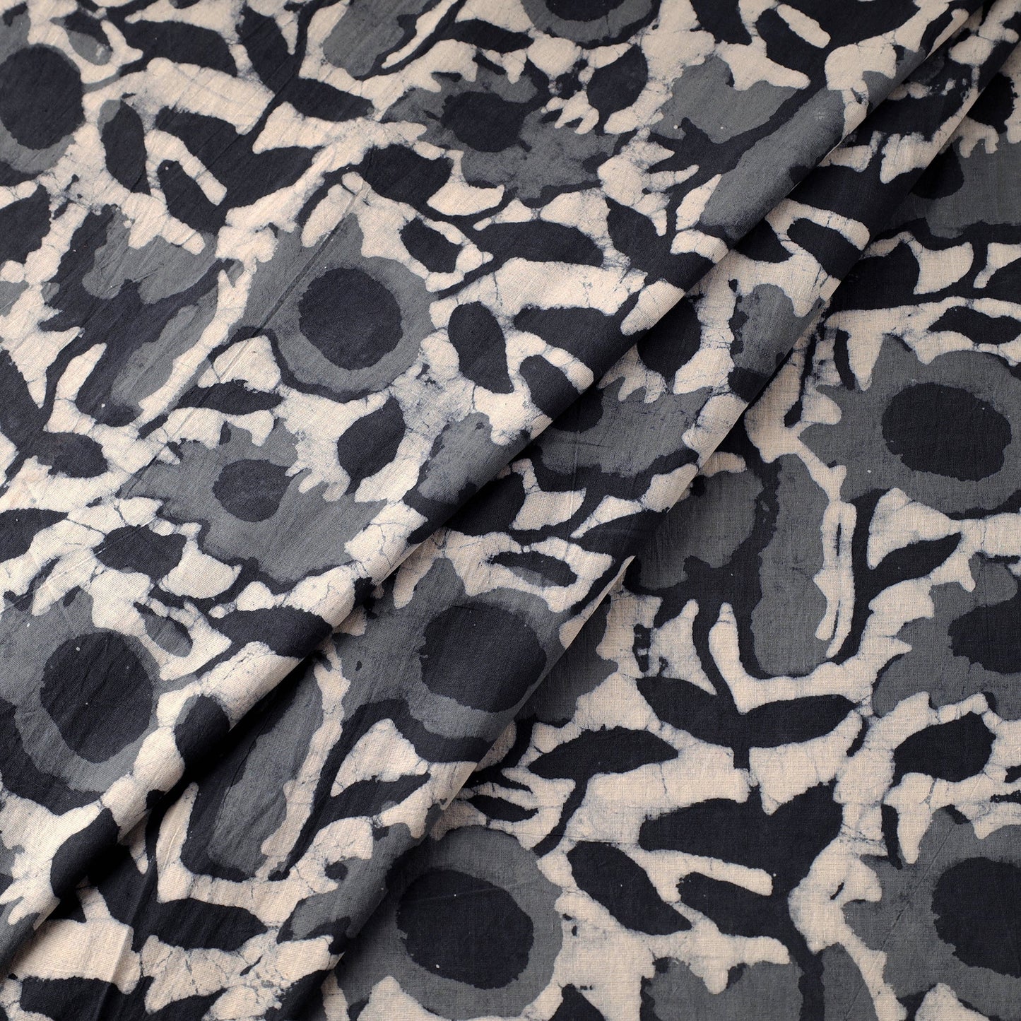 Grey Block Print Cotton Natural Dyed Jahota Fabric