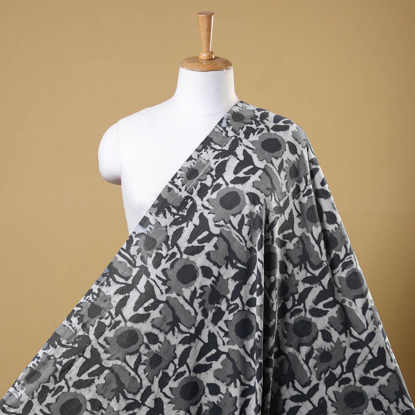 Grey Block Print Cotton Natural Dyed Jahota Fabric