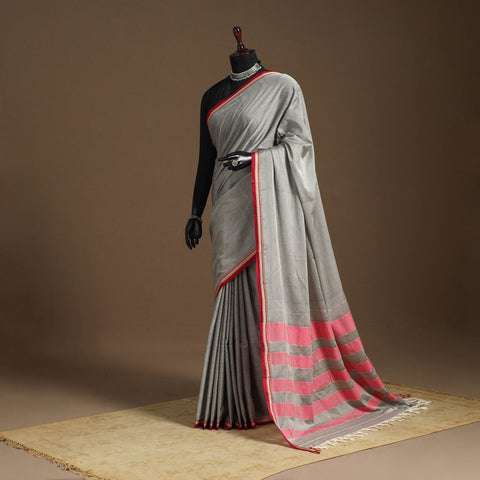 Grey - cotton plain saree with thread border 20