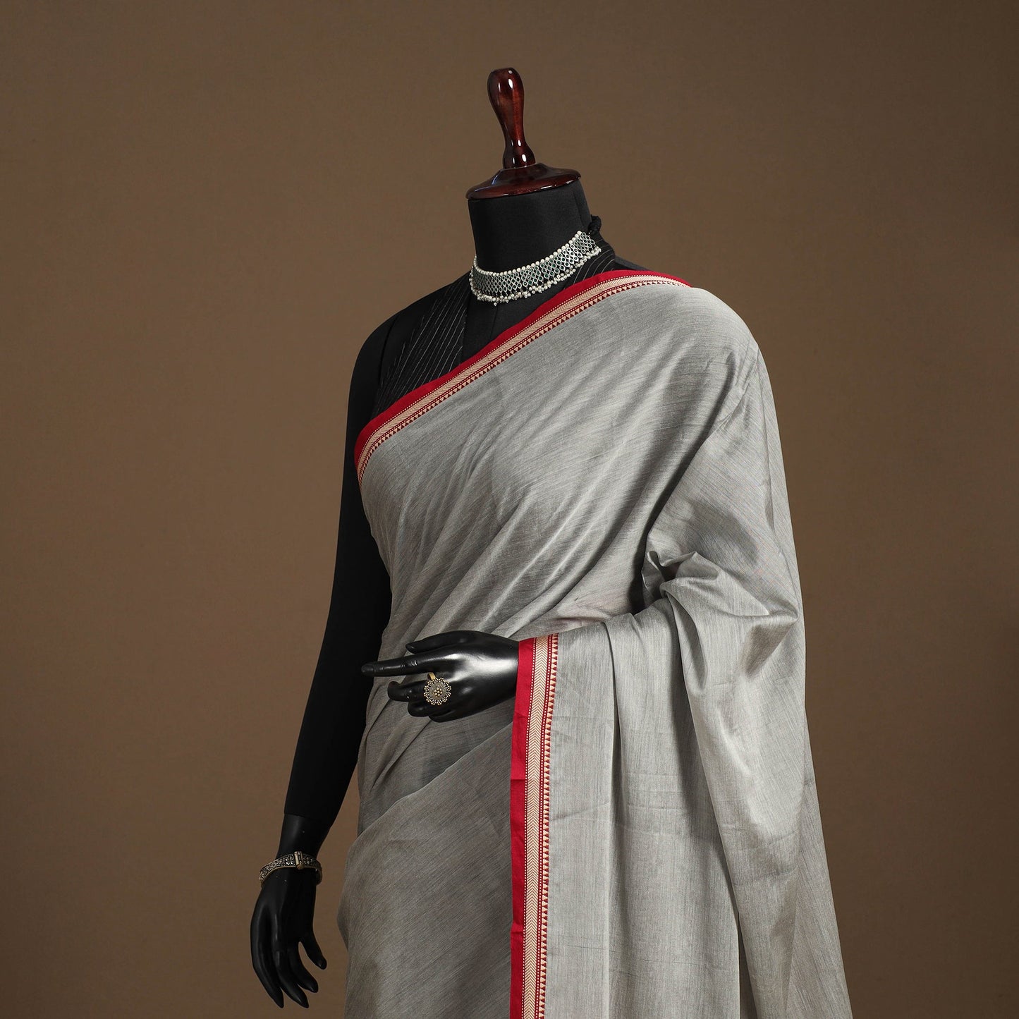 Grey - cotton plain saree with thread border 20