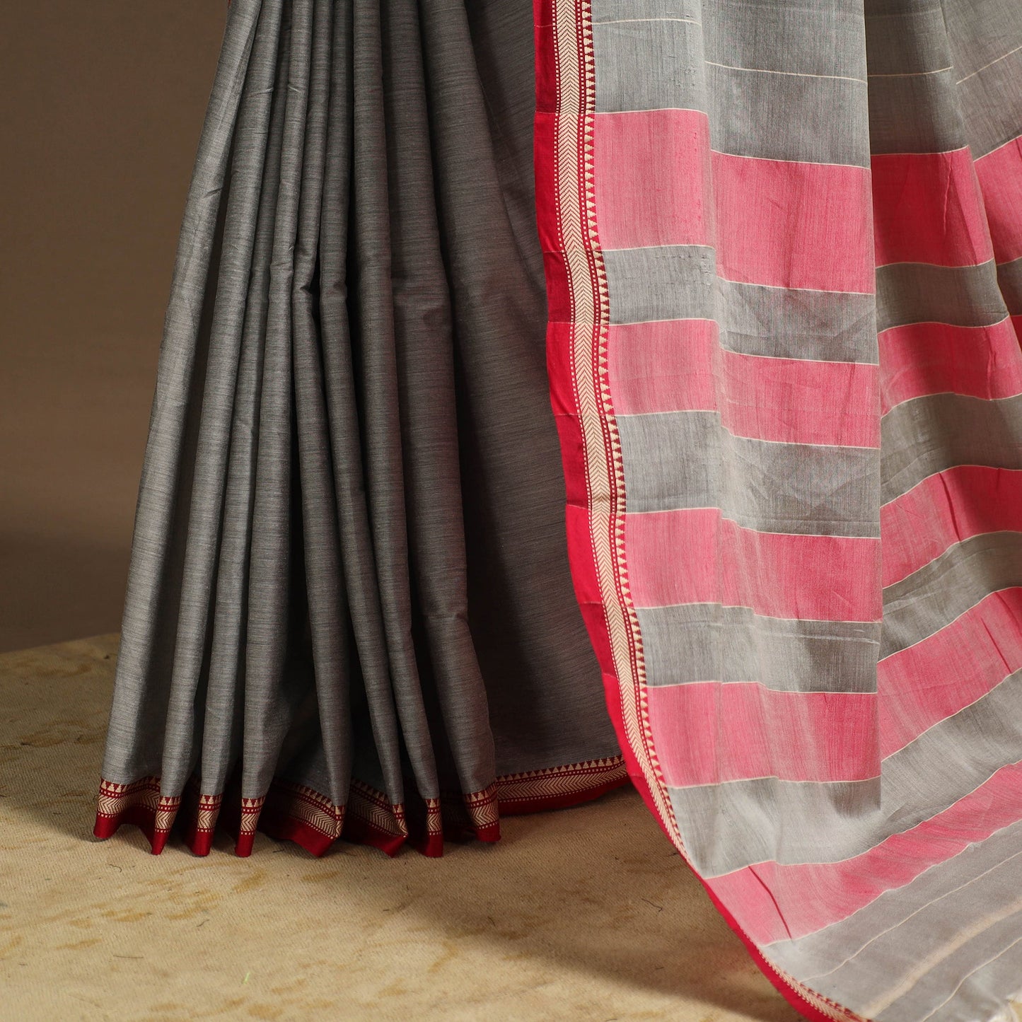 Grey - cotton plain saree with thread border 20