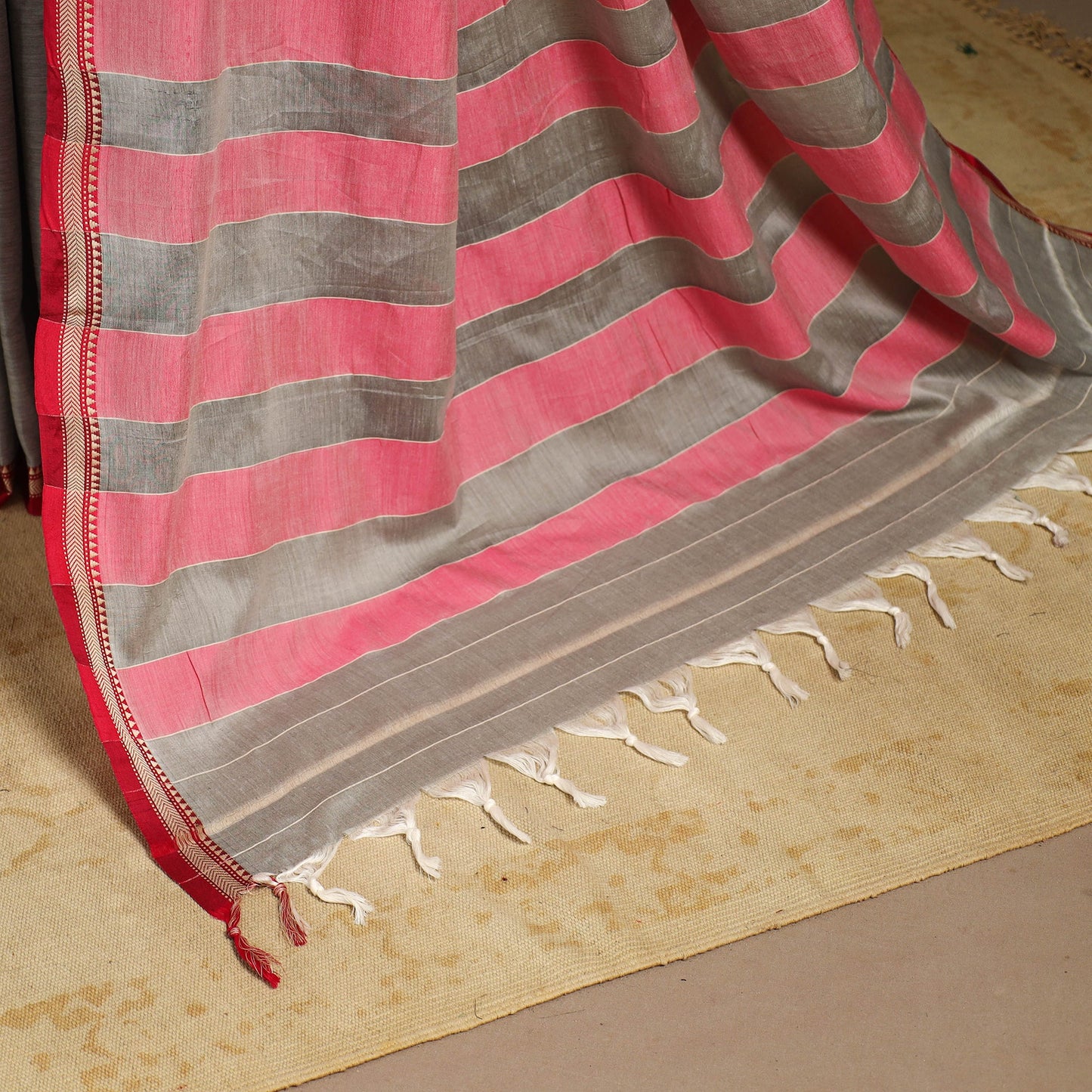 Grey - cotton plain saree with thread border 20