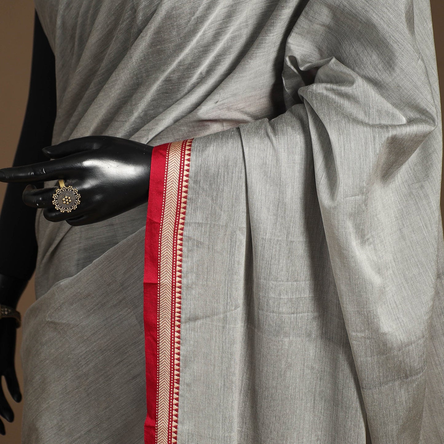 Grey - cotton plain saree with thread border 20