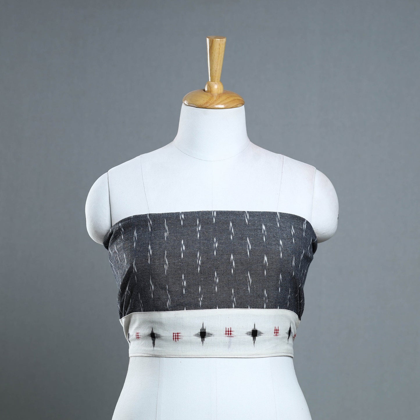 Grey - cotton pochampally ikat blouse piece 02 - handcrafted