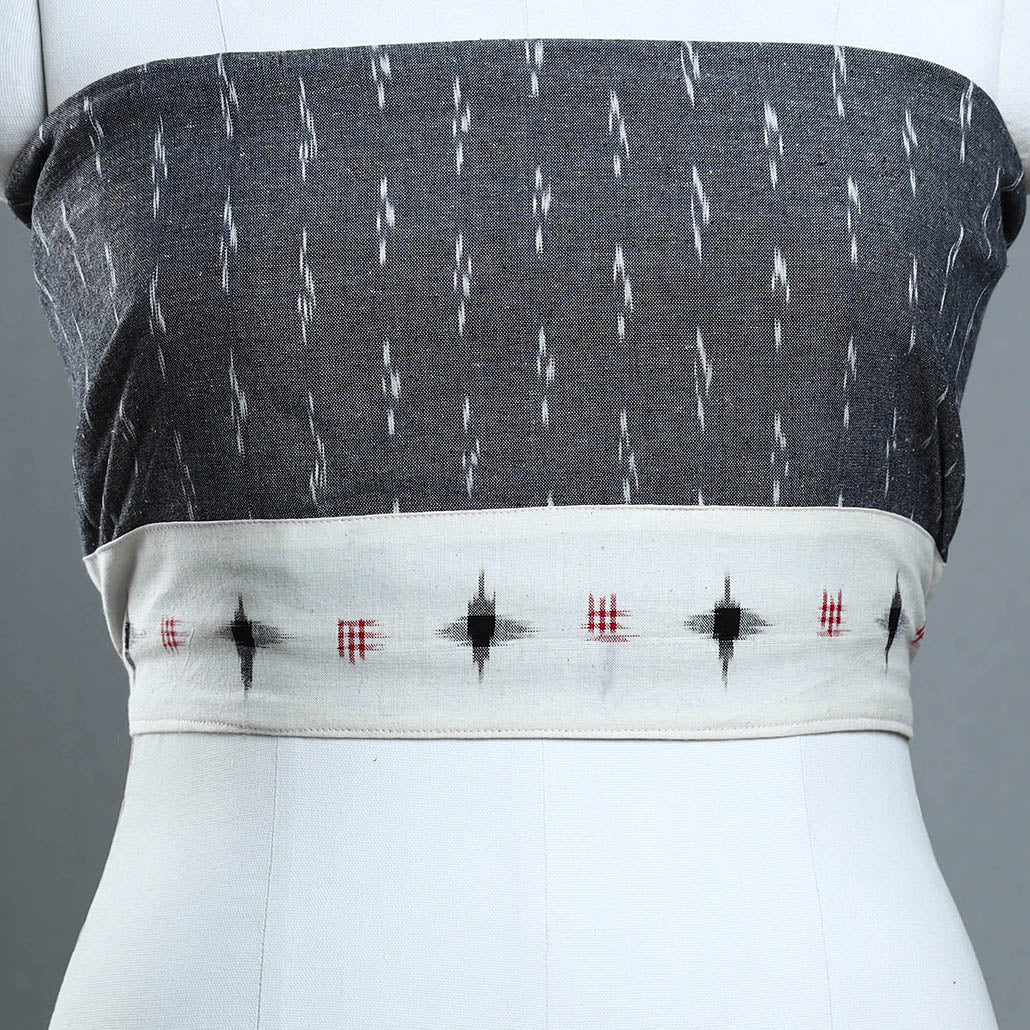 Grey - cotton pochampally ikat blouse piece 02 - handcrafted