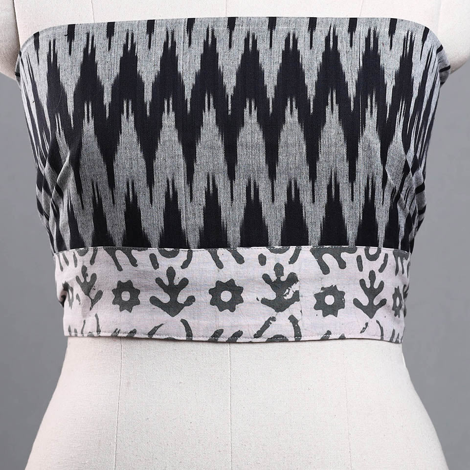 Grey - cotton pochampally ikat blouse piece 10 - handcrafted