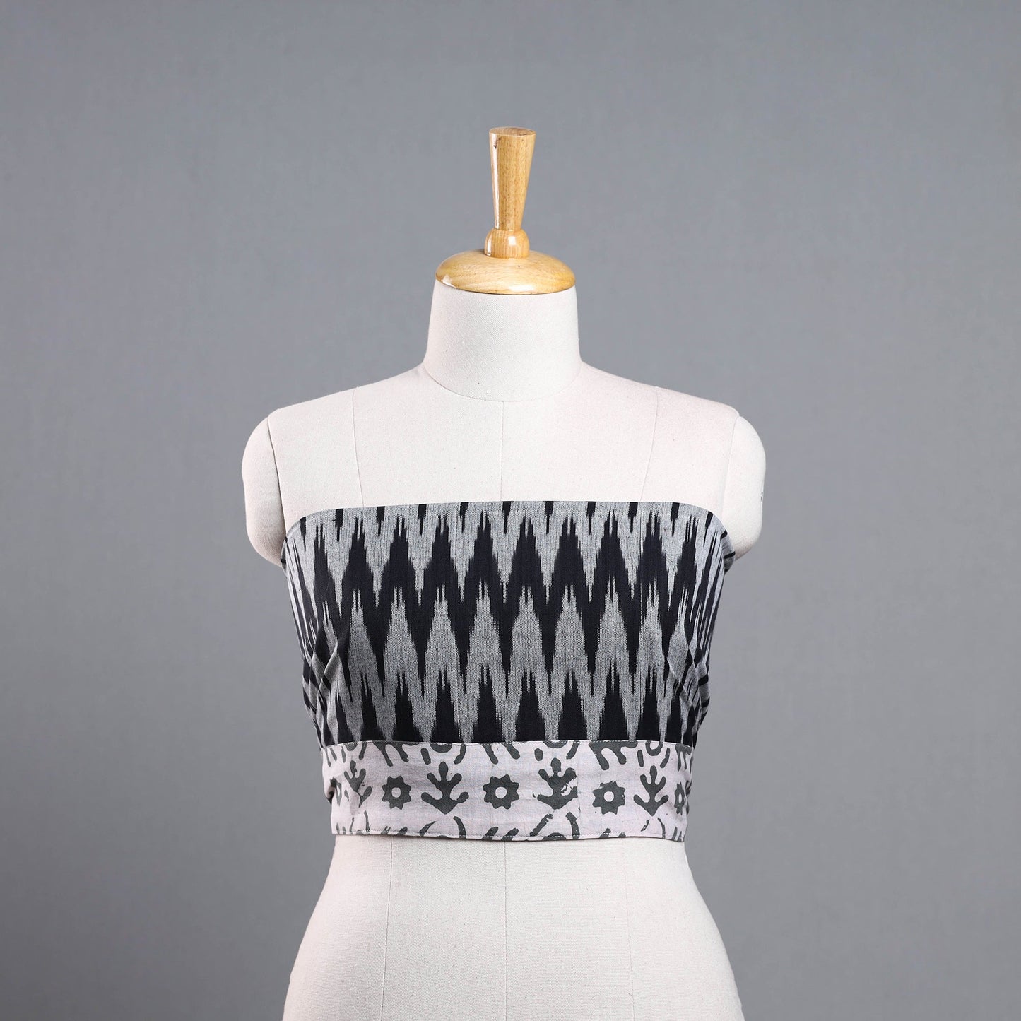 Grey - cotton pochampally ikat blouse piece 10 - handcrafted