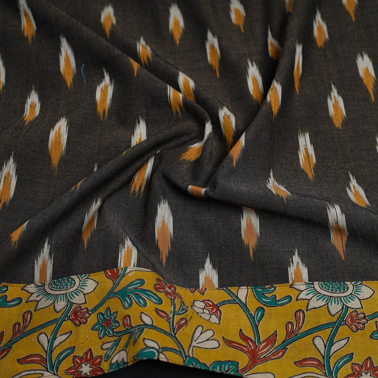 Grey - cotton pochampally ikat blouse piece 58 - handcrafted