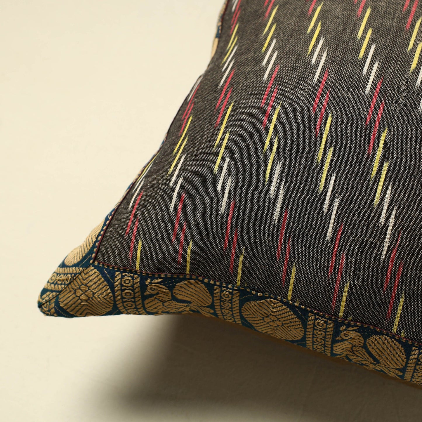 Grey Cotton Pochampally Ikat Cushion Cover