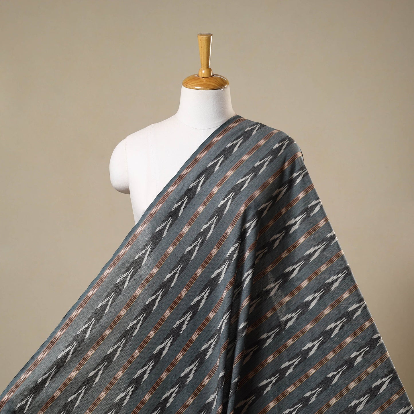 Grey - cotton pochampally ikat fabric 18 - handcrafted