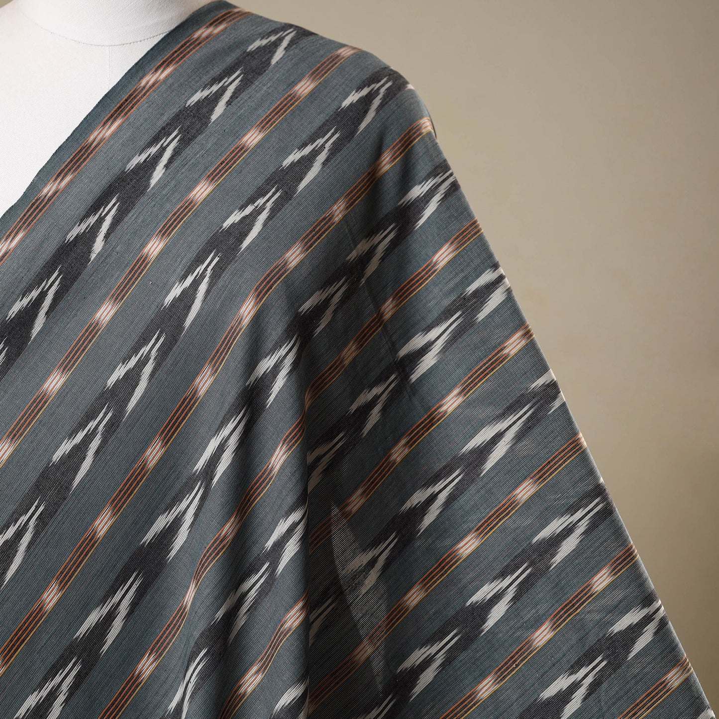 Grey - cotton pochampally ikat fabric 18 - handcrafted