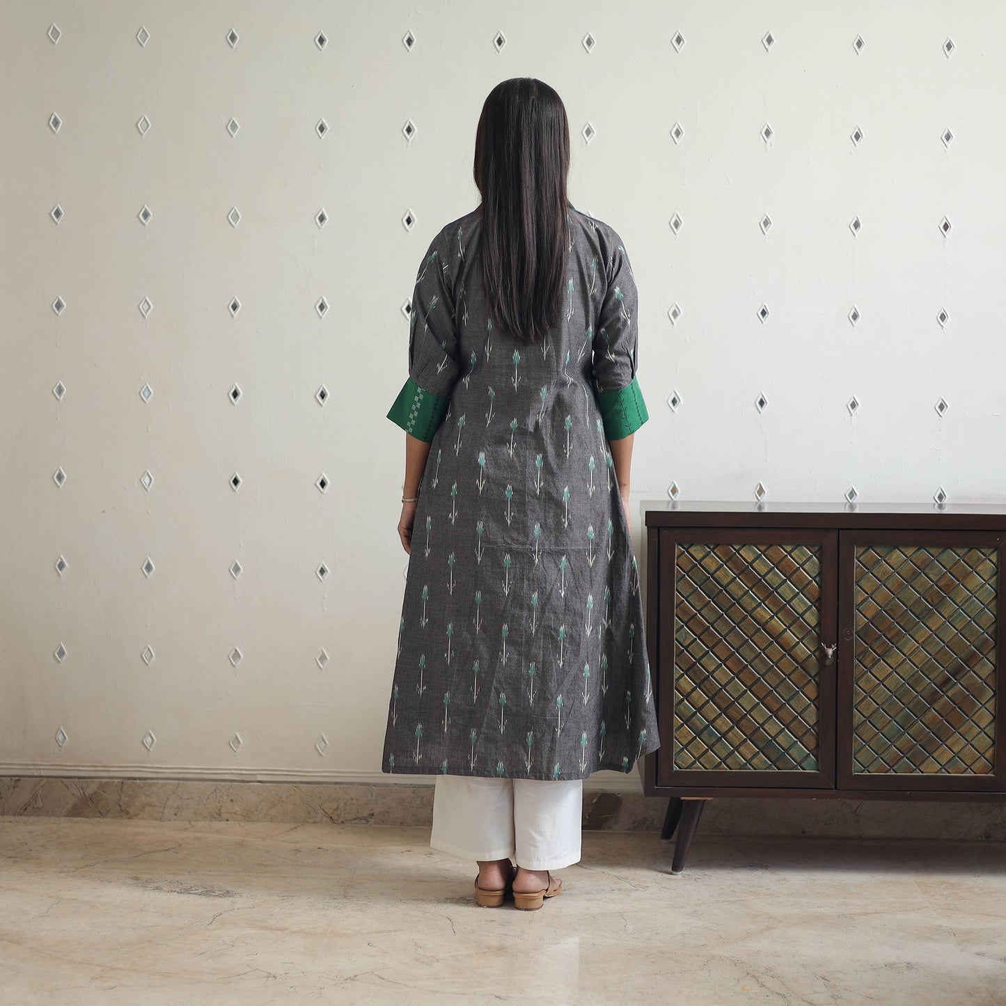 Buy Grey Cotton Pochampally Ikat Kurta for Women