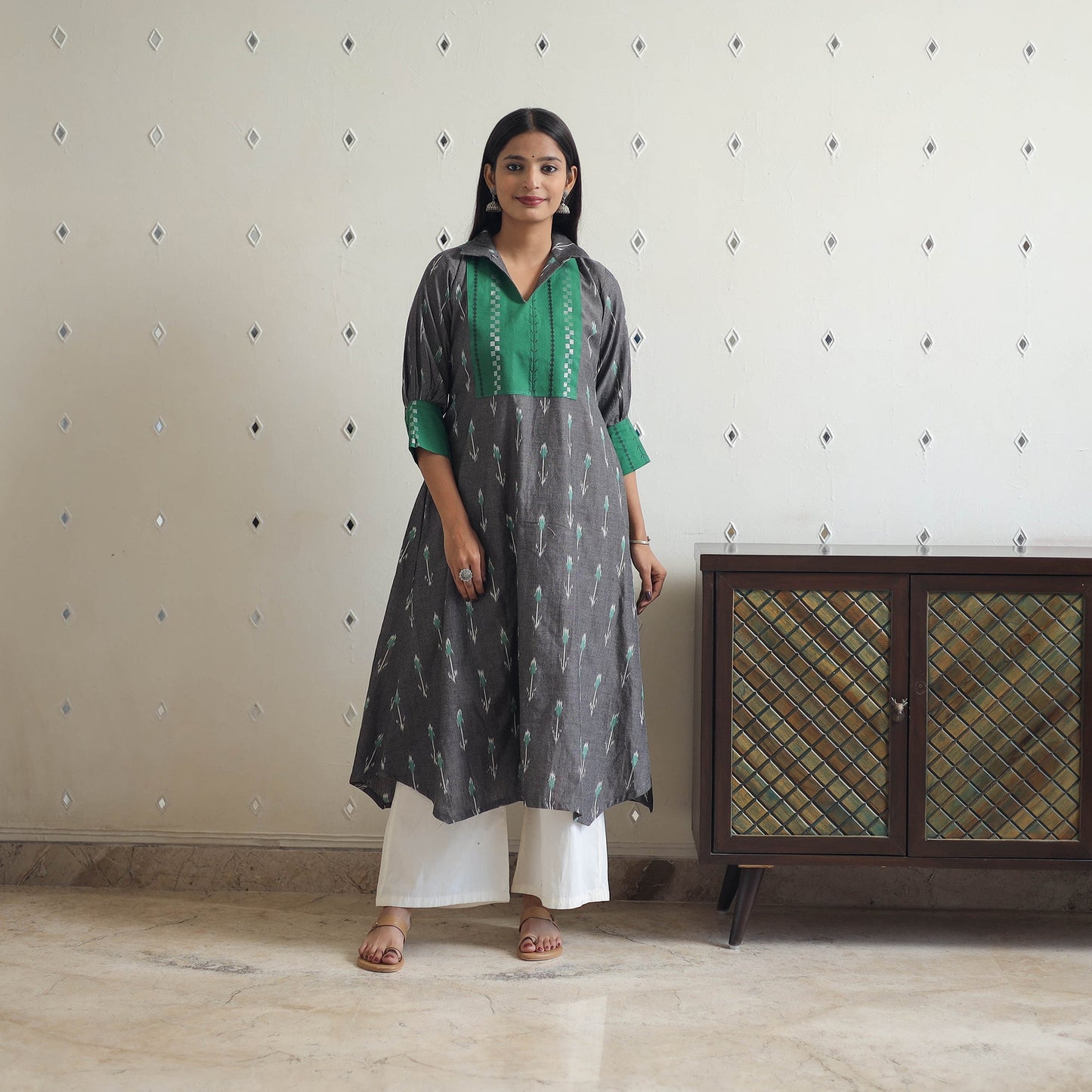 Buy Grey Cotton Pochampally Ikat Kurta for Women