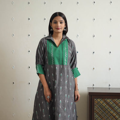 Buy Grey Cotton Pochampally Ikat Kurta for Women
