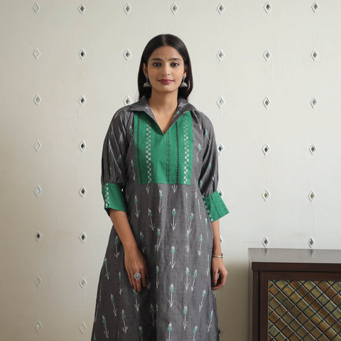 Buy Grey Cotton Pochampally Ikat Kurta for Women