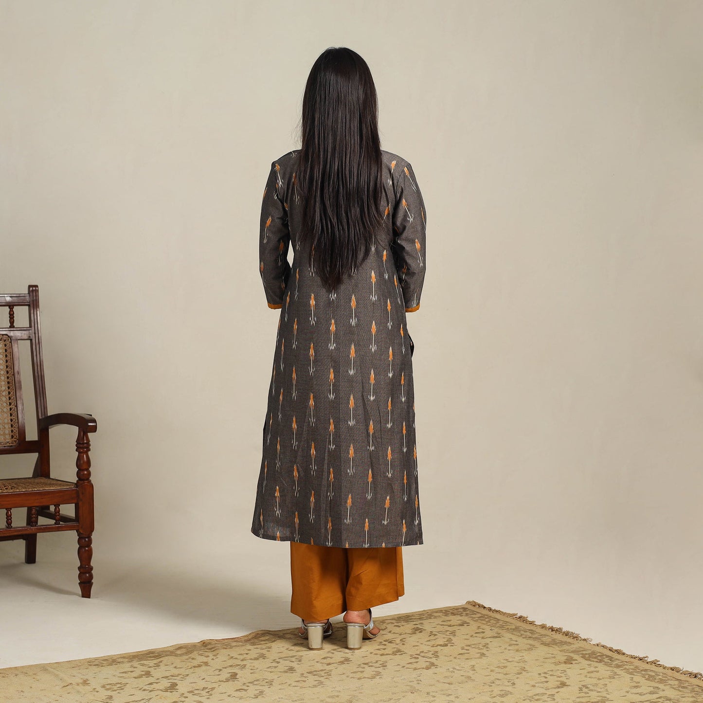 Grey - cotton pochampally ikat kurta set (set of 2) 09