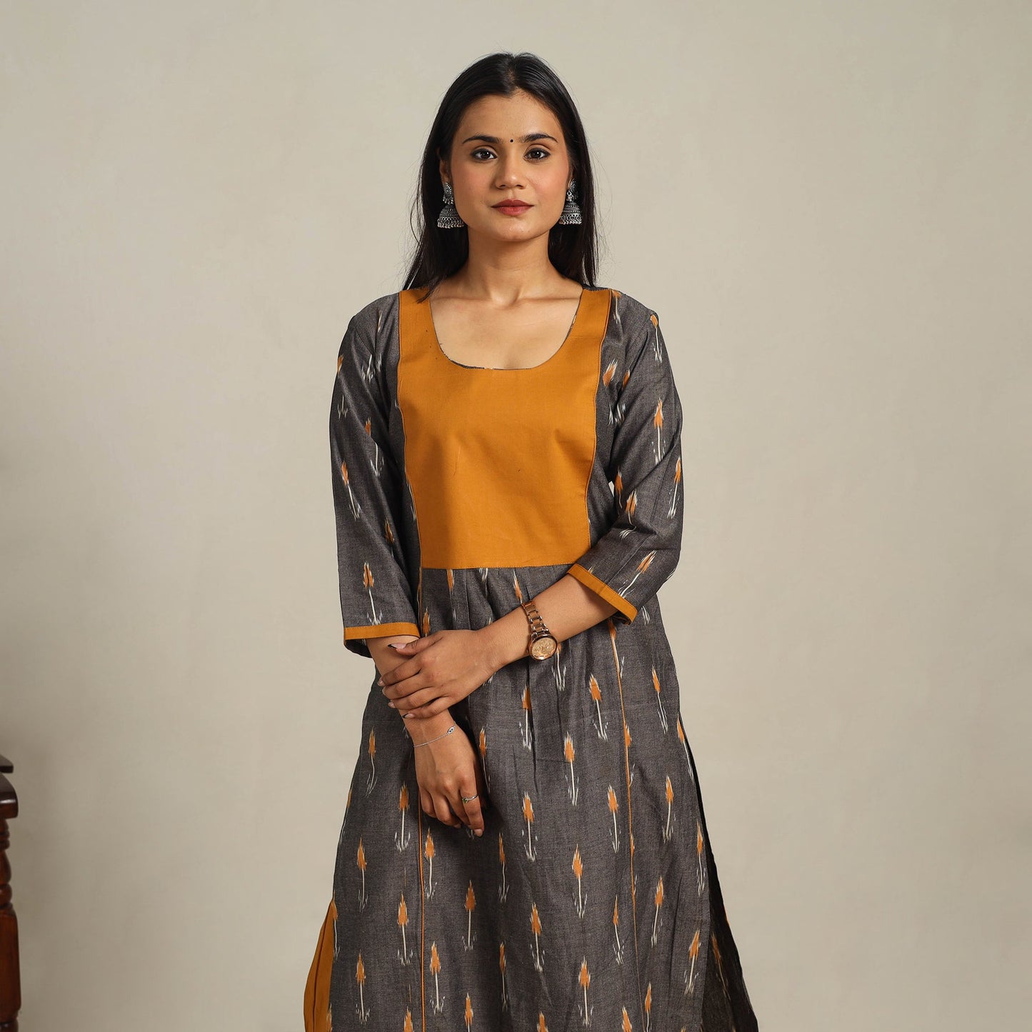 Grey - cotton pochampally ikat kurta set (set of 2) 09