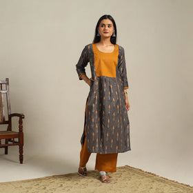 Grey - cotton pochampally ikat kurta set (set of 2) 09