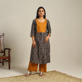 Grey - cotton pochampally ikat kurta set (set of 2) 09