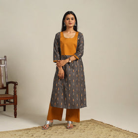 Grey - cotton pochampally ikat kurta set (set of 2) 09