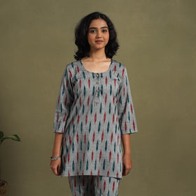 Grey Cotton Pochampally Ikat Night Suit Set