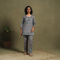 Grey Cotton Pochampally Ikat Night Suit Set