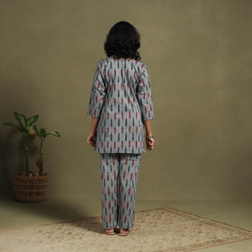 Grey Cotton Pochampally Ikat Night Suit Set