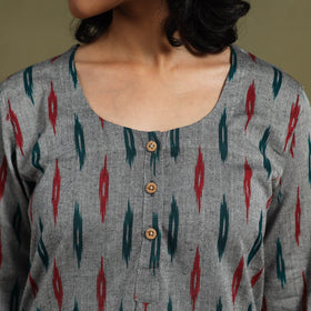 Grey Cotton Pochampally Ikat Night Suit Set